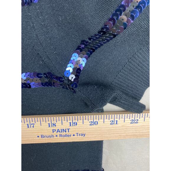 Womens Tory Burch Sequins Stripe Short Sleeve Sweater size Large Wool Blend - Picture 6 of 9